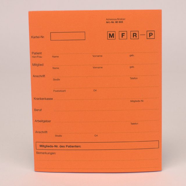 Anschriftenblatt A5 Kartei selbstklebend 142 x 115 mm orange, Block